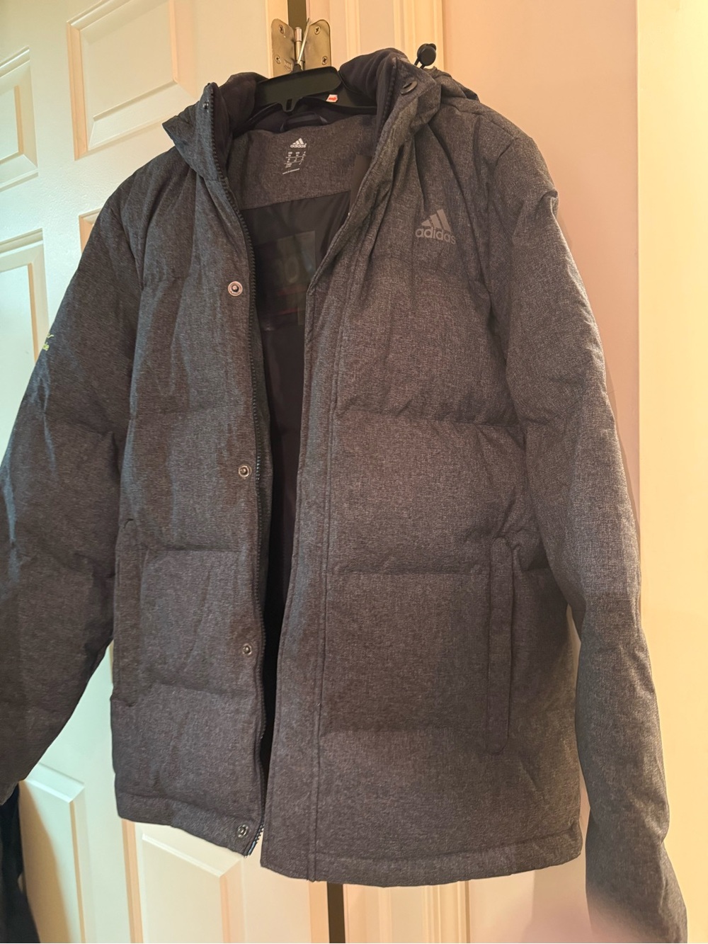 adidas Men's Heather Grey Quilted Puffer Jacket with Hood